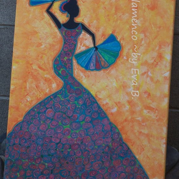 Hand Crafted Painting Of A Colorful Flamenco Dancer on Canvas 16x20 Abstract - Picture 9 of 16